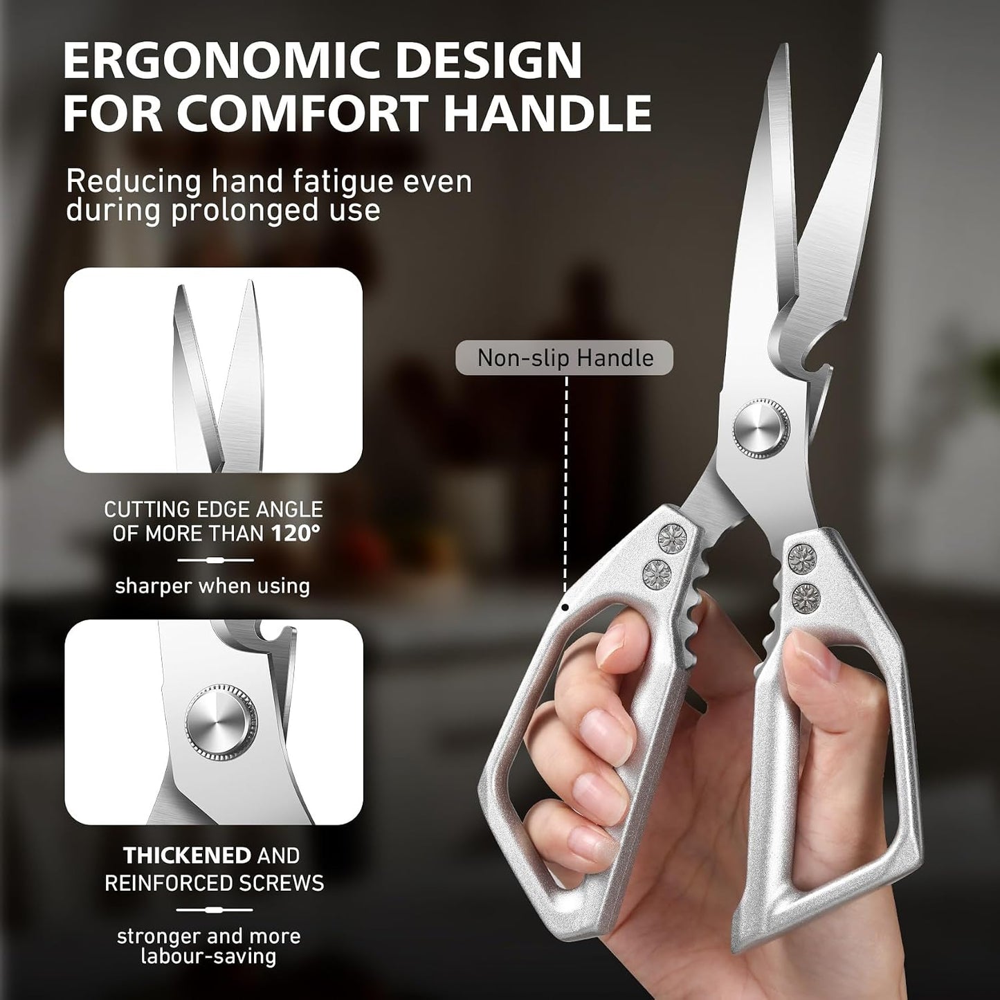 Heavy Duty Kitchen Scissors All Purpose - Professional Stainless Steel Japanese Kitchen Shears for Food, Chicken Bones & Turkey | Dishwasher Safe, Sharp Meat & Poultry Scissors (Traditional)