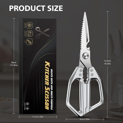 Heavy Duty Kitchen Scissors All Purpose - Professional Stainless Steel Japanese Kitchen Shears for Food, Chicken Bones & Turkey | Dishwasher Safe, Sharp Meat & Poultry Scissors (Traditional)
