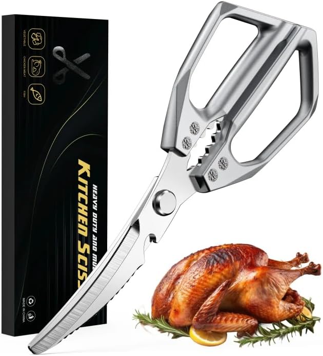 Heavy Duty Kitchen Scissors All Purpose - Professional Stainless Steel Japanese Kitchen Shears for Food, Chicken Bones & Turkey | Dishwasher Safe, Sharp Meat & Poultry Scissors (Traditional)