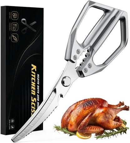 Heavy Duty Kitchen Scissors All Purpose - Professional Stainless Steel Japanese Kitchen Shears for Food, Chicken Bones & Turkey | Dishwasher Safe, Sharp Meat & Poultry Scissors (Traditional)