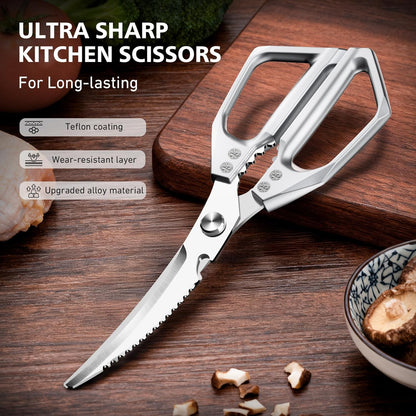 Heavy Duty Kitchen Scissors All Purpose - Professional Stainless Steel Japanese Kitchen Shears for Food, Chicken Bones & Turkey | Dishwasher Safe, Sharp Meat & Poultry Scissors (Traditional)