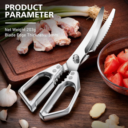 Heavy Duty Kitchen Scissors All Purpose - Professional Stainless Steel Japanese Kitchen Shears for Food, Chicken Bones & Turkey | Dishwasher Safe, Sharp Meat & Poultry Scissors (Traditional)