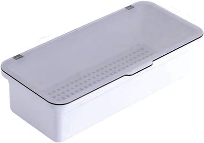 Flatware Tray with Lid and Drainer,Silverware Tray Kitchen Dinnerware Holder and Utensil Storage Container for Flatware and Silverware (White)