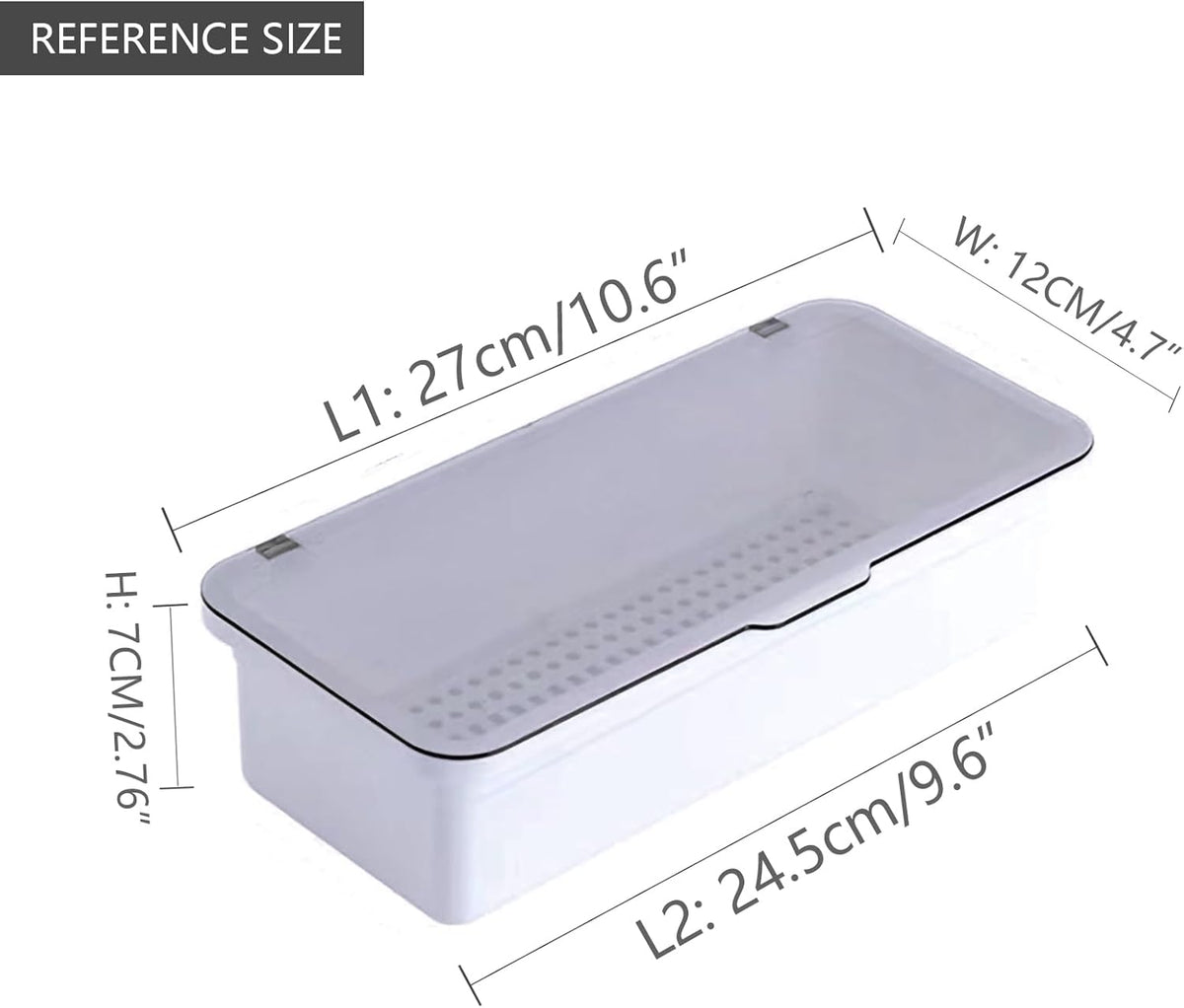 Flatware Tray with Lid and Drainer,Silverware Tray Kitchen Dinnerware Holder and Utensil Storage Container for Flatware and Silverware (White)
