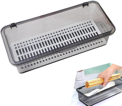 Flatware Tray with Lid and Drainer,Silverware Tray Kitchen Dinnerware Holder and Utensil Storage Container for Flatware and Silverware (White)