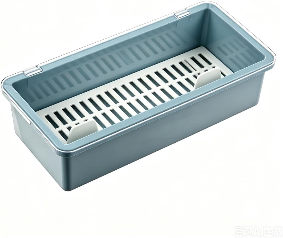 Flatware Tray with Lid and Drainer,Silverware Tray Kitchen Dinnerware Holder and Utensil Storage Container for Flatware and Silverware (White)