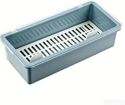 Flatware Tray with Lid and Drainer,Silverware Tray Kitchen Dinnerware Holder and Utensil Storage Container for Flatware and Silverware (White)