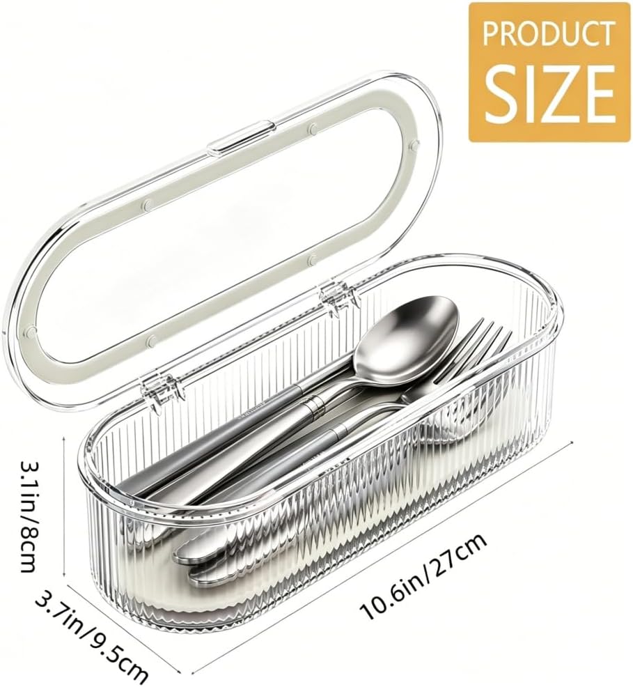 Flatware Tray with Lid and Drainer,Silverware Tray Kitchen Dinnerware Holder and Utensil Storage Container for Flatware and Silverware (White)