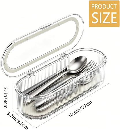 Flatware Tray with Lid and Drainer,Silverware Tray Kitchen Dinnerware Holder and Utensil Storage Container for Flatware and Silverware (White)