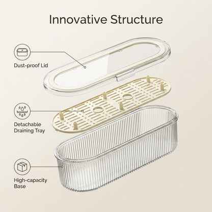 Flatware Tray with Lid and Drainer,Silverware Tray Kitchen Dinnerware Holder and Utensil Storage Container for Flatware and Silverware (White)