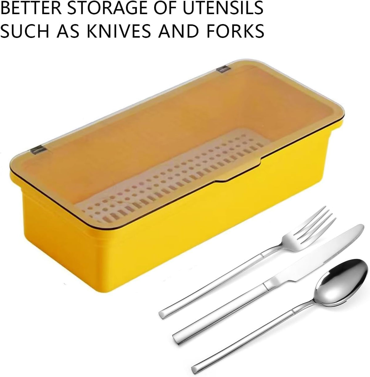 Flatware Tray with Lid and Drainer,Silverware Tray Kitchen Dinnerware Holder and Utensil Storage Container for Flatware and Silverware (White)
