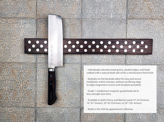 Magnetic Wooden Knife Bar Holder Strip, Cherry or Walnut, 12, 16, 20, or 24 Inch (16 Inch, Walnut)