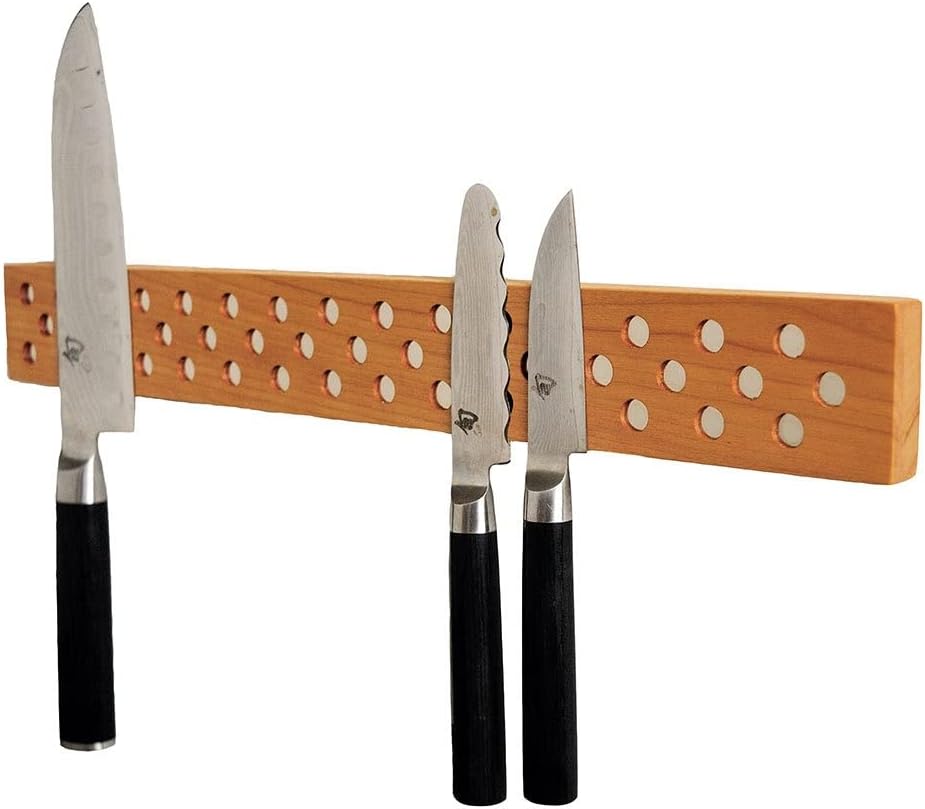 Magnetic Wooden Knife Bar Holder Strip, Cherry or Walnut, 12, 16, 20, or 24 Inch (16 Inch, Walnut)