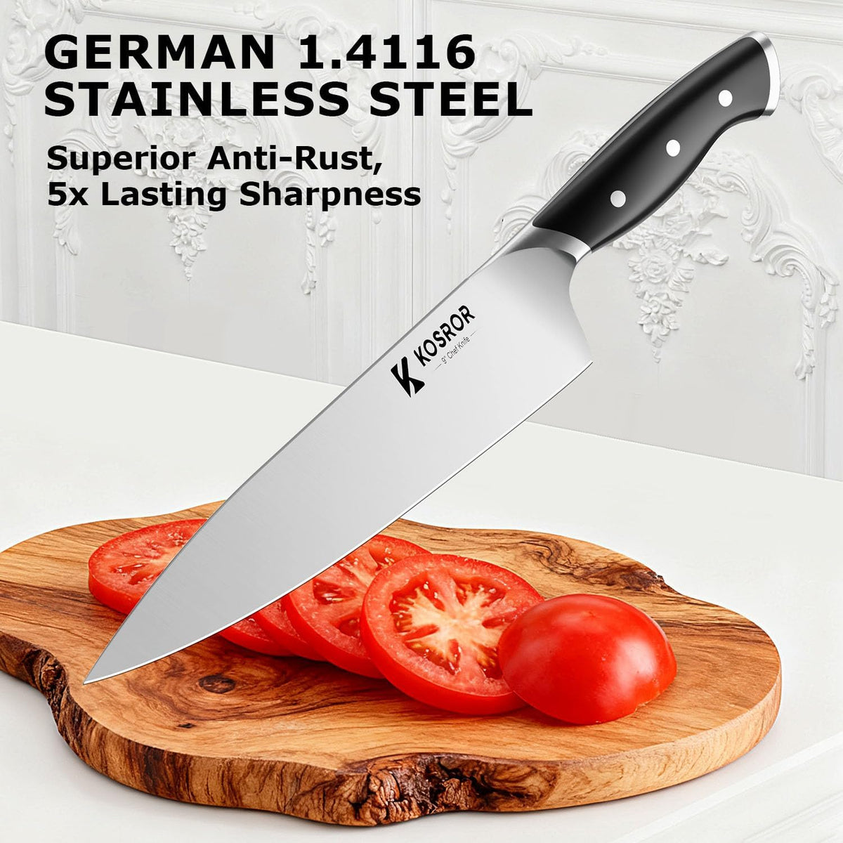 Kitchen Knife Set with Block: 15-Piece German Stainless Steel with Dual Sharpener for Beginners - Covers 95% Kitchen Tasks - Black Full-Tang Ergonomic Handle, Dishwasher Safe, Easy to Use