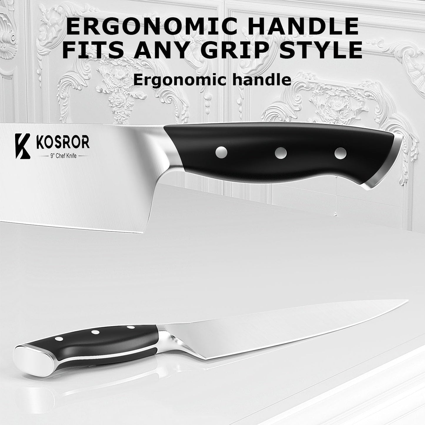 Kitchen Knife Set with Block: 15-Piece German Stainless Steel with Dual Sharpener for Beginners - Covers 95% Kitchen Tasks - Black Full-Tang Ergonomic Handle, Dishwasher Safe, Easy to Use