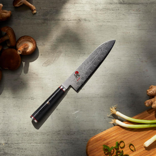 Kaizen Hollow Edge Santoku Knife, 5.5-inch, Black/Stainless Steel