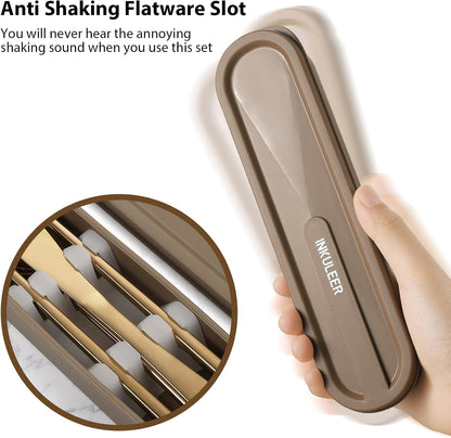 Travel cutlery set, 18/8 stainless steel cutlery, Reusable utensils set with case, Portable Silverware Lunch Box for Camping and Office (Rose Gold/knife set)