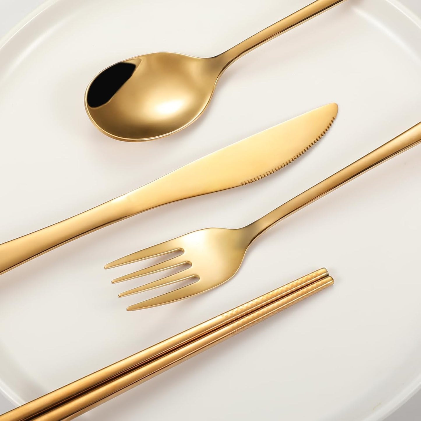 Travel cutlery set, 18/8 stainless steel cutlery, Reusable utensils set with case, Portable Silverware Lunch Box for Camping and Office (Rose Gold/knife set)