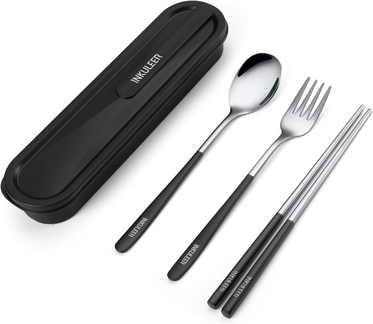 Travel cutlery set, 18/8 stainless steel cutlery, Reusable utensils set with case, Portable Silverware Lunch Box for Camping and Office (Rose Gold/knife set)