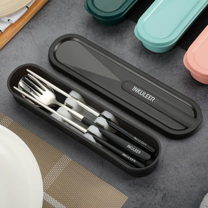 Travel cutlery set, 18/8 stainless steel cutlery, Reusable utensils set with case, Portable Silverware Lunch Box for Camping and Office (Rose Gold/knife set)