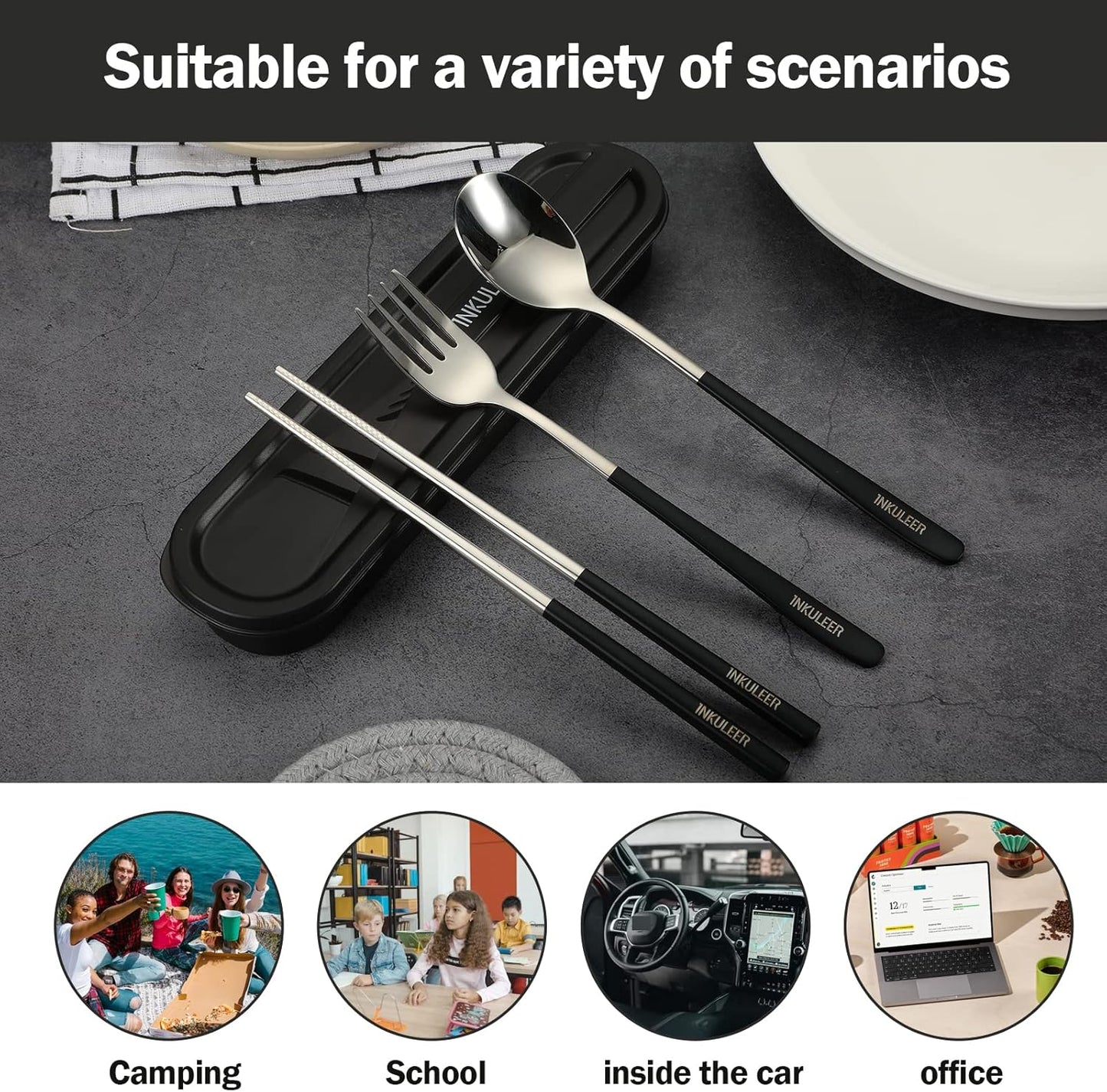 Travel cutlery set, 18/8 stainless steel cutlery, Reusable utensils set with case, Portable Silverware Lunch Box for Camping and Office (Rose Gold/knife set)