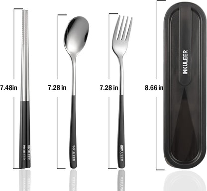 Travel cutlery set, 18/8 stainless steel cutlery, Reusable utensils set with case, Portable Silverware Lunch Box for Camping and Office (Rose Gold/knife set)