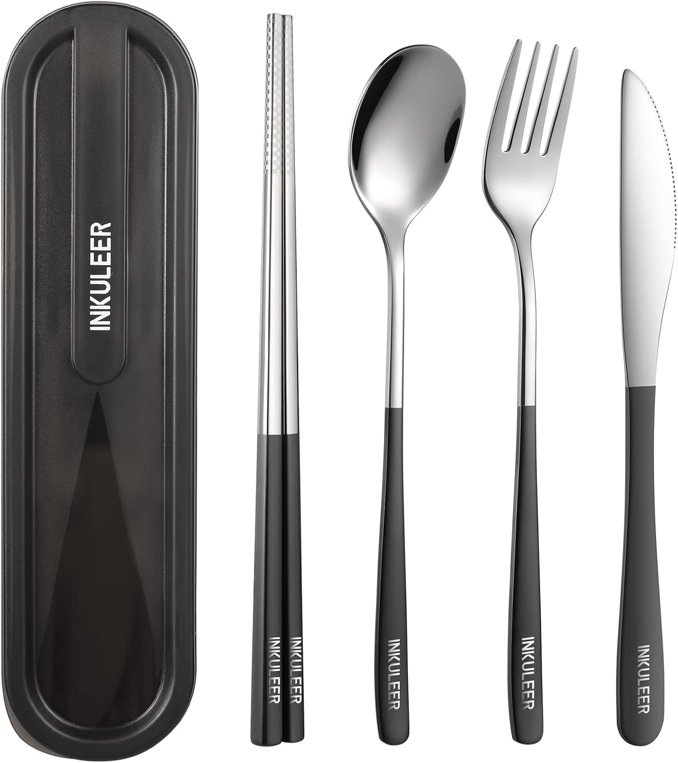 Travel cutlery set, 18/8 stainless steel cutlery, Reusable utensils set with case, Portable Silverware Lunch Box for Camping and Office (Rose Gold/knife set)