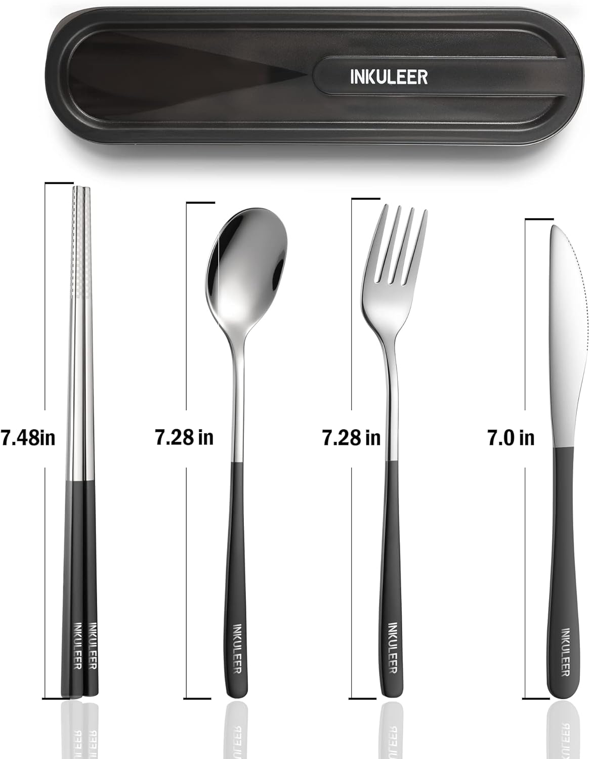 Travel cutlery set, 18/8 stainless steel cutlery, Reusable utensils set with case, Portable Silverware Lunch Box for Camping and Office (Rose Gold/knife set)