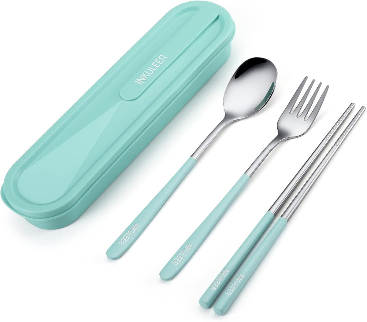 Travel cutlery set, 18/8 stainless steel cutlery, Reusable utensils set with case, Portable Silverware Lunch Box for Camping and Office (Rose Gold/knife set)