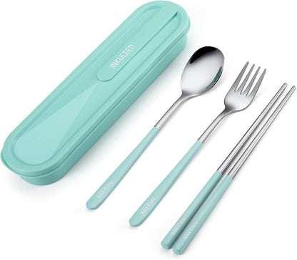 Travel cutlery set, 18/8 stainless steel cutlery, Reusable utensils set with case, Portable Silverware Lunch Box for Camping and Office (Rose Gold/knife set)