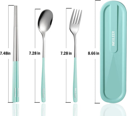 Travel cutlery set, 18/8 stainless steel cutlery, Reusable utensils set with case, Portable Silverware Lunch Box for Camping and Office (Rose Gold/knife set)