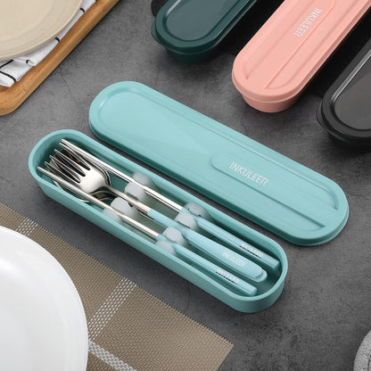 Travel cutlery set, 18/8 stainless steel cutlery, Reusable utensils set with case, Portable Silverware Lunch Box for Camping and Office (Rose Gold/knife set)