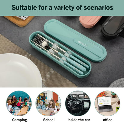Travel cutlery set, 18/8 stainless steel cutlery, Reusable utensils set with case, Portable Silverware Lunch Box for Camping and Office (Rose Gold/knife set)