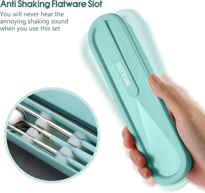 Travel cutlery set, 18/8 stainless steel cutlery, Reusable utensils set with case, Portable Silverware Lunch Box for Camping and Office (Rose Gold/knife set)