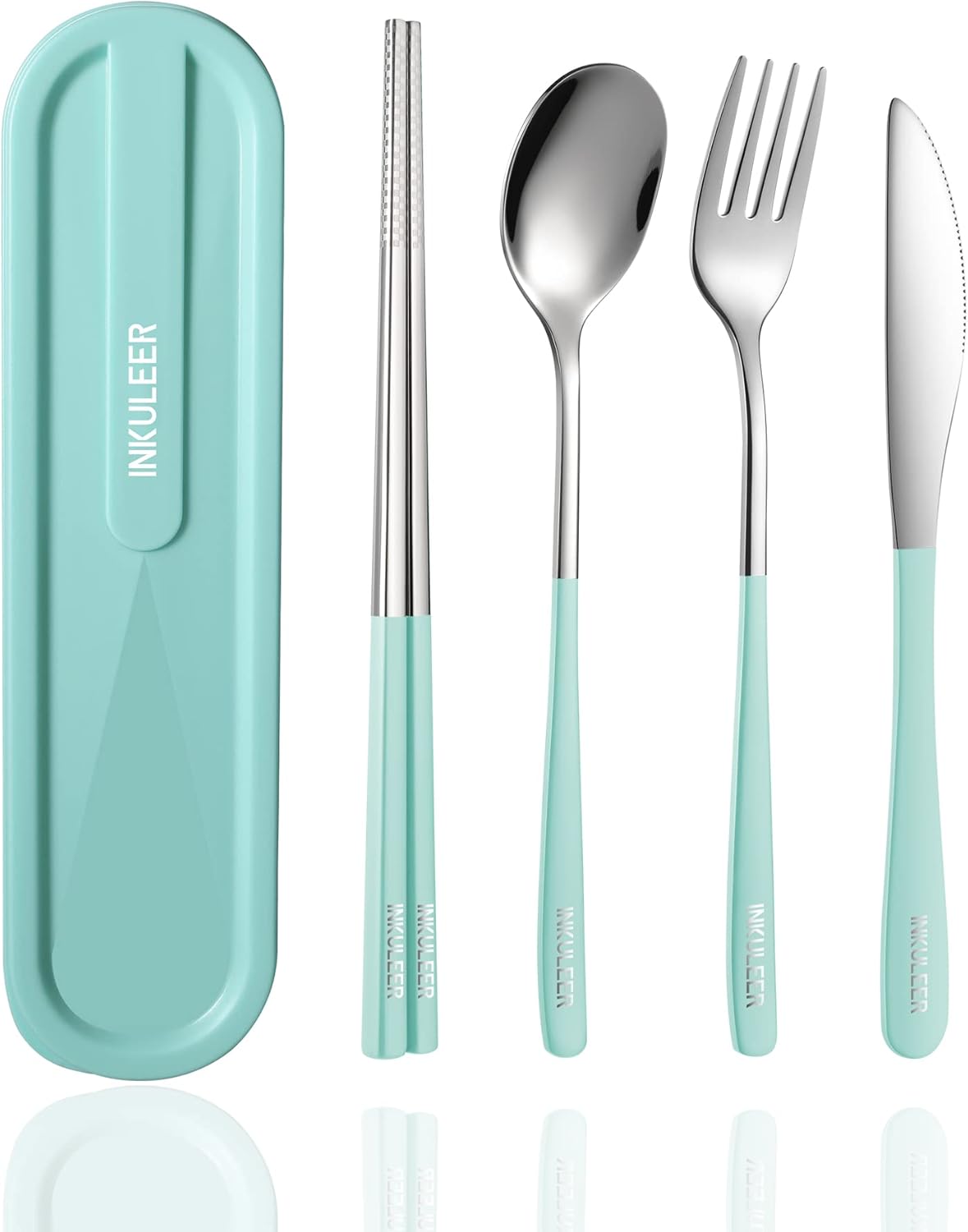 Travel cutlery set, 18/8 stainless steel cutlery, Reusable utensils set with case, Portable Silverware Lunch Box for Camping and Office (Rose Gold/knife set)