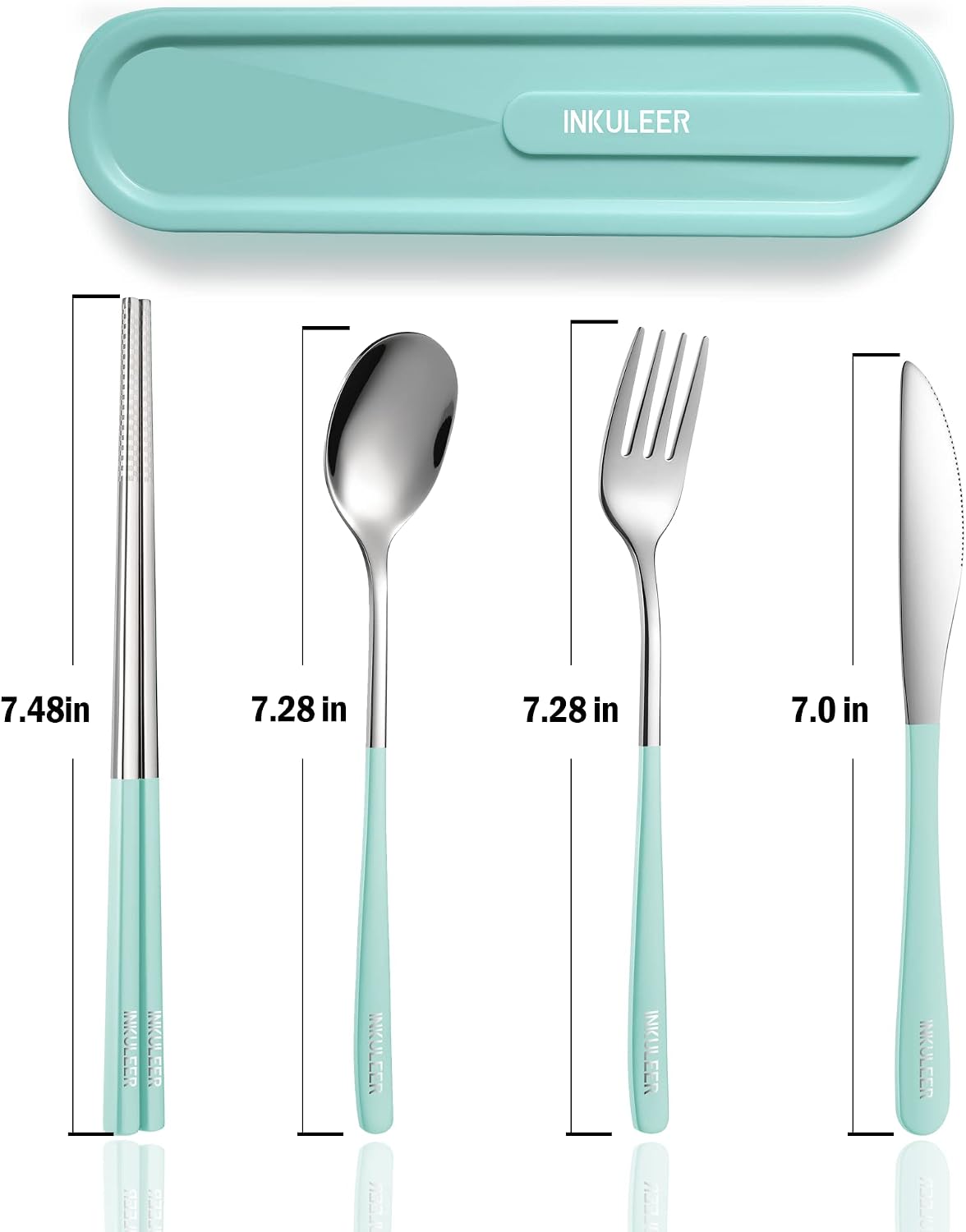 Travel cutlery set, 18/8 stainless steel cutlery, Reusable utensils set with case, Portable Silverware Lunch Box for Camping and Office (Rose Gold/knife set)