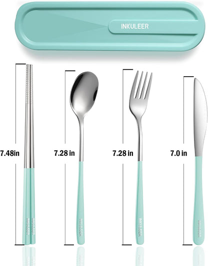 Travel cutlery set, 18/8 stainless steel cutlery, Reusable utensils set with case, Portable Silverware Lunch Box for Camping and Office (Rose Gold/knife set)