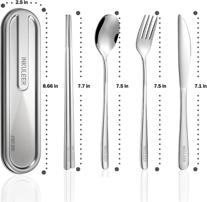 Travel cutlery set, 18/8 stainless steel cutlery, Reusable utensils set with case, Portable Silverware Lunch Box for Camping and Office (Rose Gold/knife set)
