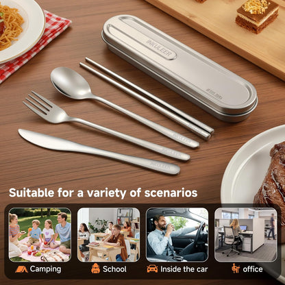 Travel cutlery set, 18/8 stainless steel cutlery, Reusable utensils set with case, Portable Silverware Lunch Box for Camping and Office (Rose Gold/knife set)