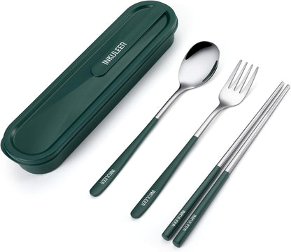 Travel cutlery set, 18/8 stainless steel cutlery, Reusable utensils set with case, Portable Silverware Lunch Box for Camping and Office (Rose Gold/knife set)