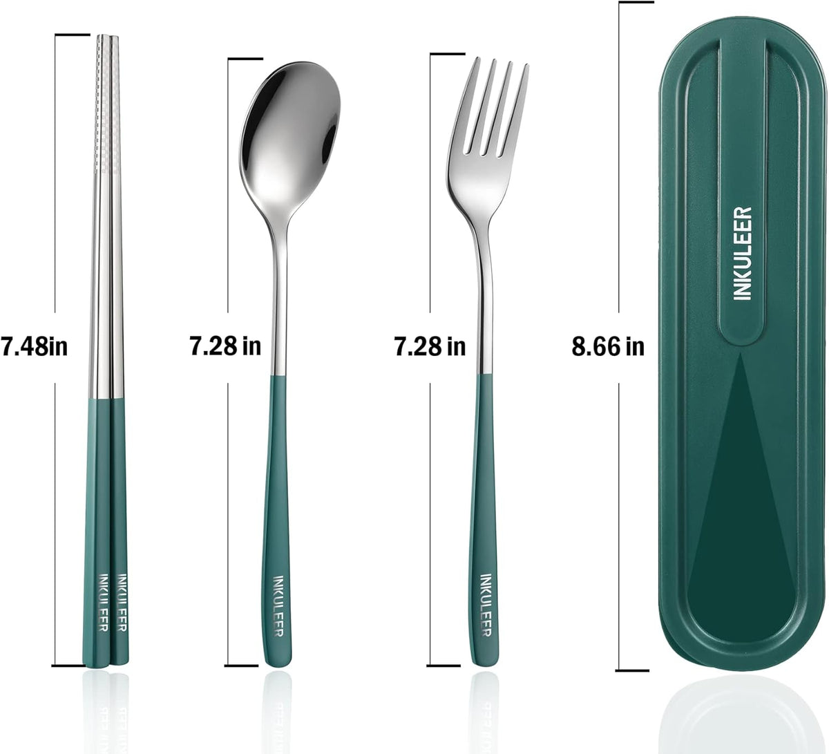 Travel cutlery set, 18/8 stainless steel cutlery, Reusable utensils set with case, Portable Silverware Lunch Box for Camping and Office (Rose Gold/knife set)