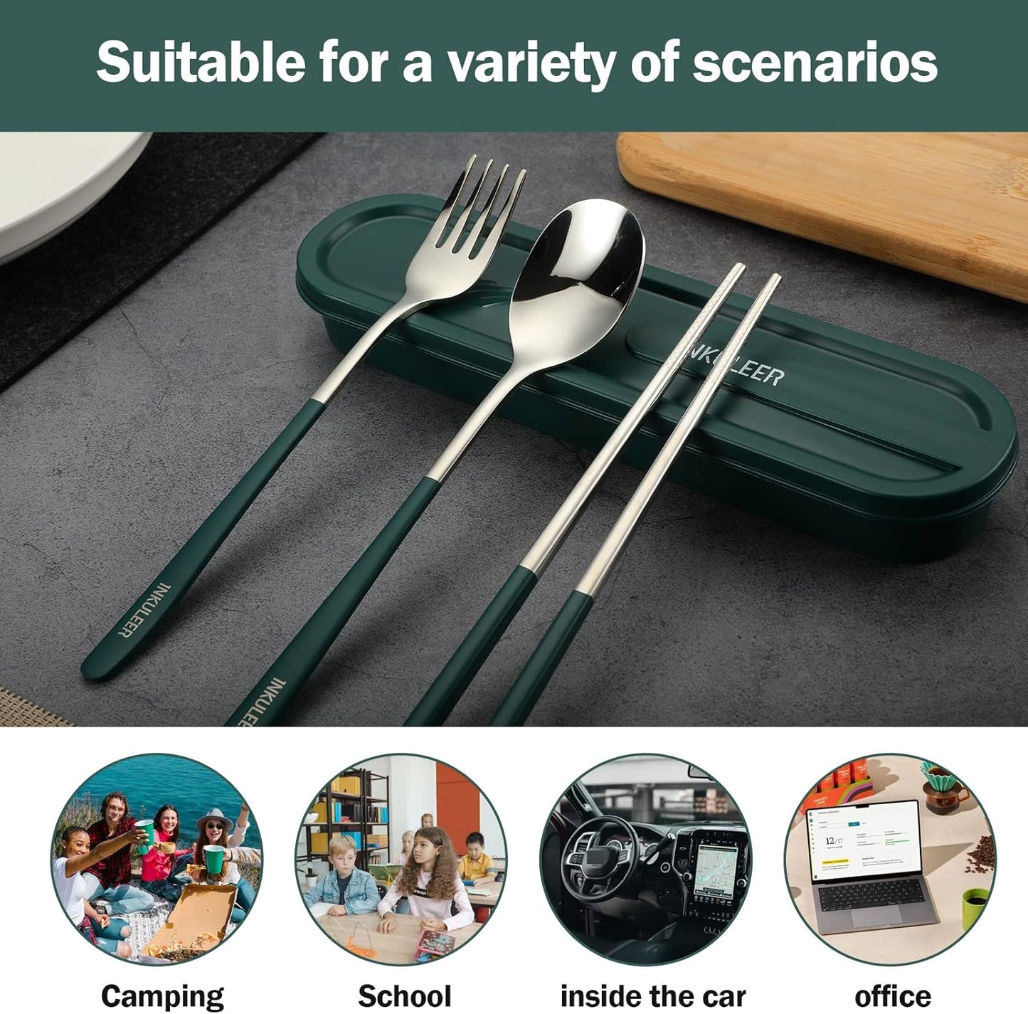 Travel cutlery set, 18/8 stainless steel cutlery, Reusable utensils set with case, Portable Silverware Lunch Box for Camping and Office (Rose Gold/knife set)