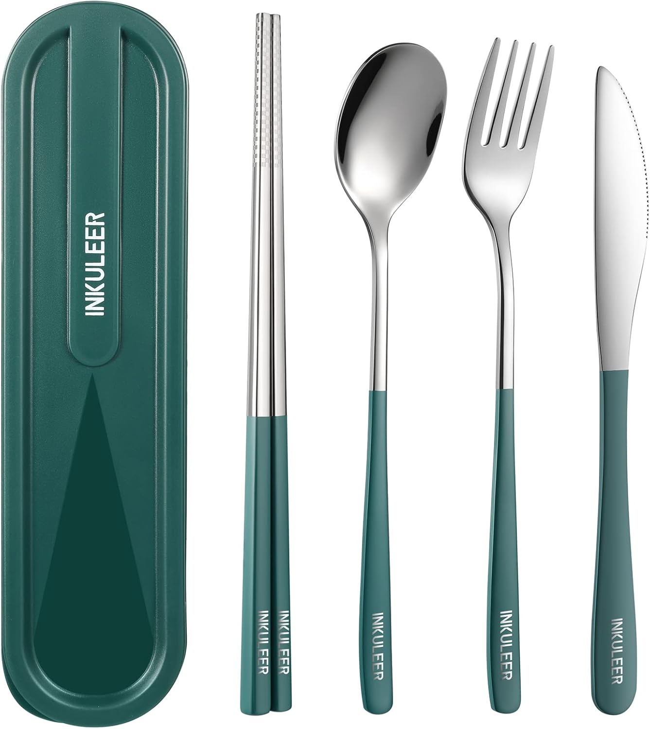 Travel cutlery set, 18/8 stainless steel cutlery, Reusable utensils set with case, Portable Silverware Lunch Box for Camping and Office (Rose Gold/knife set)