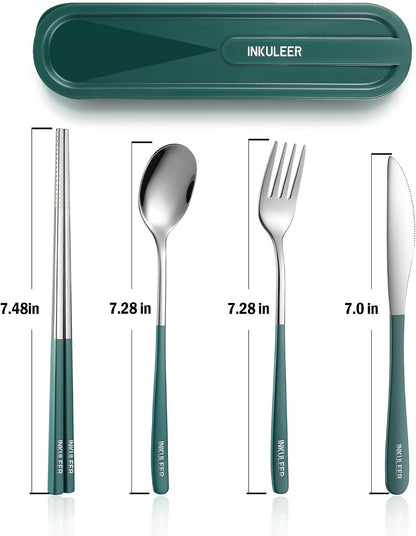 Travel cutlery set, 18/8 stainless steel cutlery, Reusable utensils set with case, Portable Silverware Lunch Box for Camping and Office (Rose Gold/knife set)