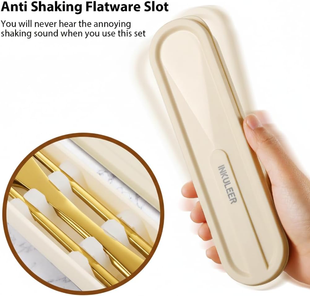 Travel cutlery set, 18/8 stainless steel cutlery, Reusable utensils set with case, Portable Silverware Lunch Box for Camping and Office (Rose Gold/knife set)