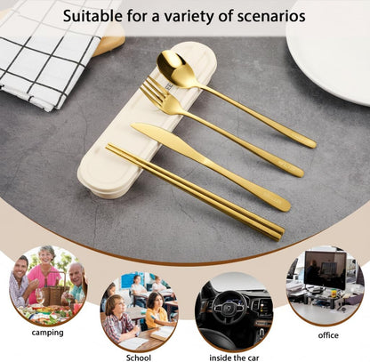 Travel cutlery set, 18/8 stainless steel cutlery, Reusable utensils set with case, Portable Silverware Lunch Box for Camping and Office (Rose Gold/knife set)