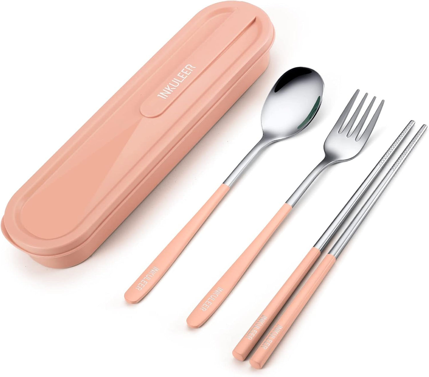 Travel cutlery set, 18/8 stainless steel cutlery, Reusable utensils set with case, Portable Silverware Lunch Box for Camping and Office (Rose Gold/knife set)