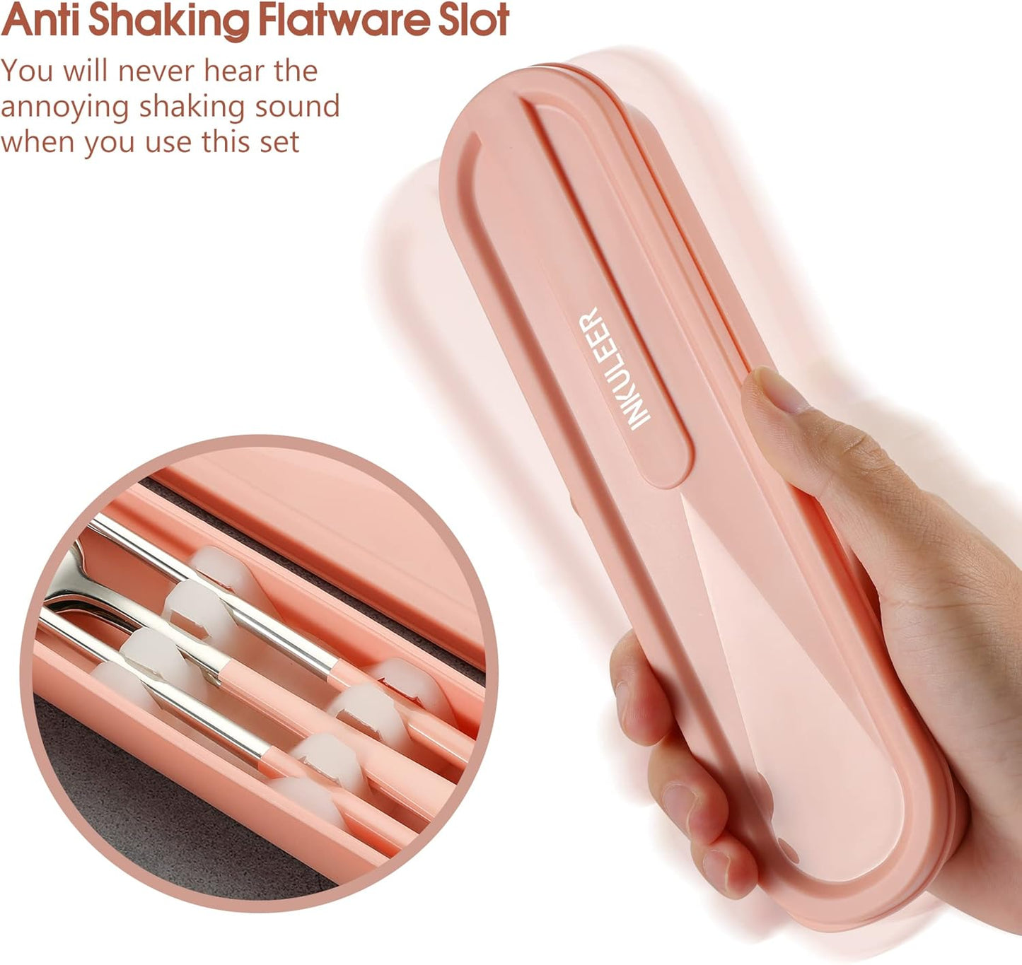 Travel cutlery set, 18/8 stainless steel cutlery, Reusable utensils set with case, Portable Silverware Lunch Box for Camping and Office (Rose Gold/knife set)