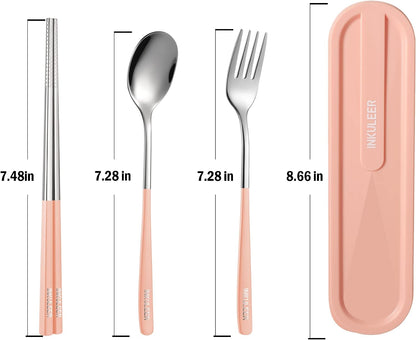 Travel cutlery set, 18/8 stainless steel cutlery, Reusable utensils set with case, Portable Silverware Lunch Box for Camping and Office (Rose Gold/knife set)