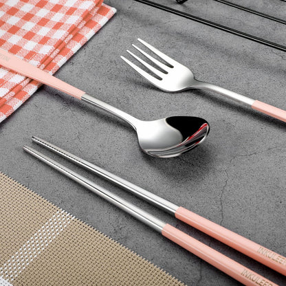 Travel cutlery set, 18/8 stainless steel cutlery, Reusable utensils set with case, Portable Silverware Lunch Box for Camping and Office (Rose Gold/knife set)
